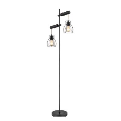 MINA PIANTANA VINTAGE ALTEZZA CM 168 IN LEGNO E METALLO NERO CON DIFFUSORI A GABBIA Globo Lighting - Cristalensi Shop Online