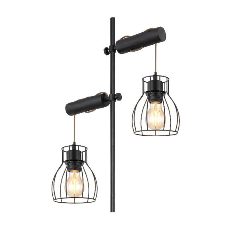 MINA PIANTANA VINTAGE ALTEZZA CM 168 IN LEGNO E METALLO NERO CON DIFFUSORI A GABBIA Globo Lighting - Cristalensi Shop Online