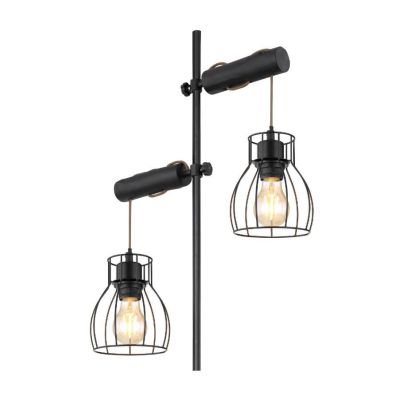MINA PIANTANA VINTAGE ALTEZZA CM 168 IN LEGNO E METALLO NERO CON DIFFUSORI A GABBIA Globo Lighting - Cristalensi Shop Online