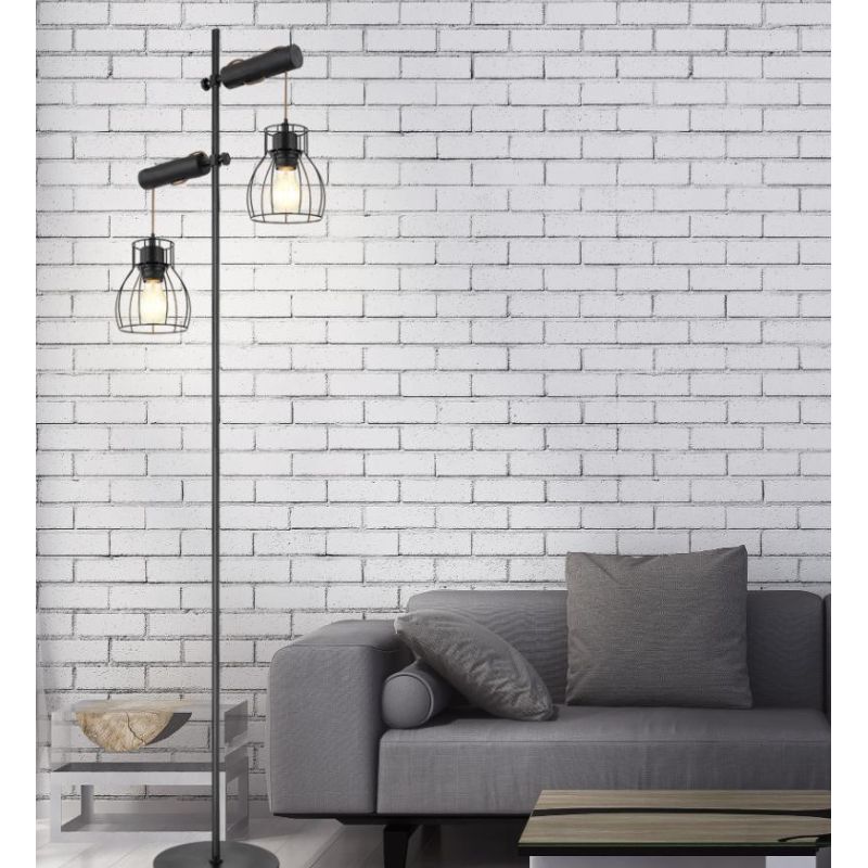 MINA PIANTANA VINTAGE ALTEZZA CM 168 IN LEGNO E METALLO NERO CON DIFFUSORI A GABBIA Globo Lighting - Cristalensi Shop Online