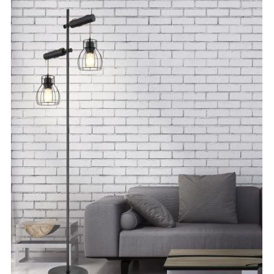 MINA PIANTANA VINTAGE ALTEZZA CM 168 IN LEGNO E METALLO NERO CON DIFFUSORI A GABBIA Globo Lighting - Cristalensi Shop Online