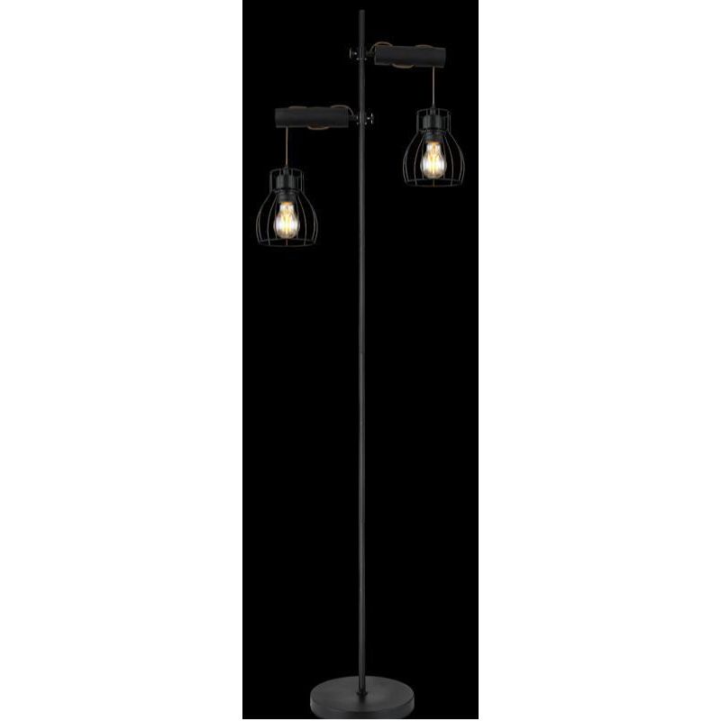 MINA PIANTANA VINTAGE ALTEZZA CM 168 IN LEGNO E METALLO NERO CON DIFFUSORI A GABBIA Globo Lighting - Cristalensi Shop Online