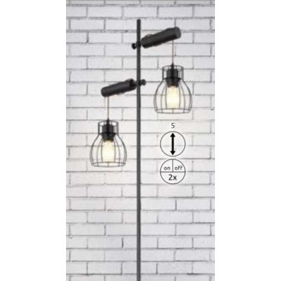 MINA PIANTANA VINTAGE ALTEZZA CM 168 IN LEGNO E METALLO NERO CON DIFFUSORI A GABBIA Globo Lighting - Cristalensi Shop Online