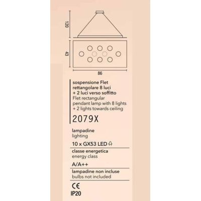 2079X FLET LAMPADARIO RETTANGOLARE 8 E 2 LUCI LED SOSTITUIBILI METALLO BIANCO AFFRALUX - Cristalensi Shop Online