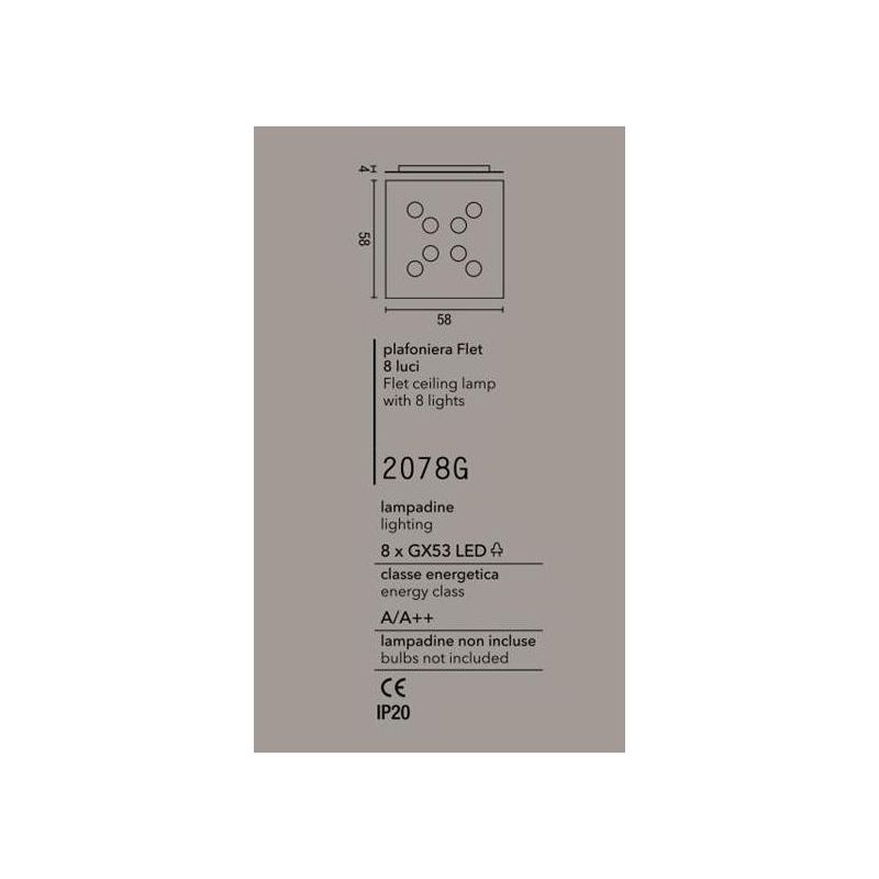 2078P FLET PLAFONIERA QUADRATA 8 LUCI SOSTITUIBILI ALLUMINIO BIANCO MODERNA AFFRALUX AFFRALUX - Cristalensi Shop Online
