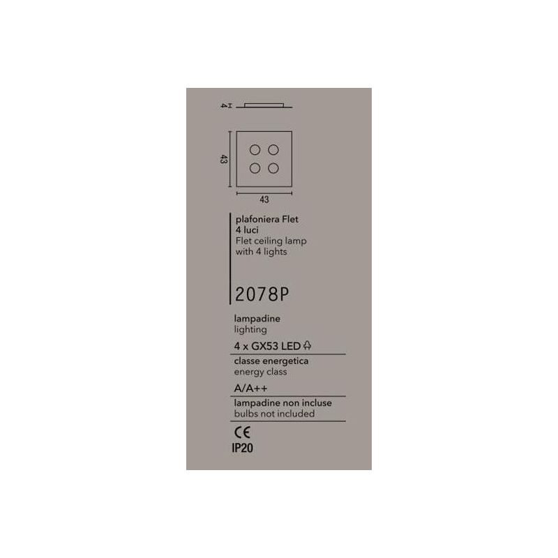 2078P FLET PLAFONIERA QUADRATA 4 LUCI SOSTITUIBILI ALLUMINIO BIANCO MODERNA AFFRALUX - Cristalensi Shop Online