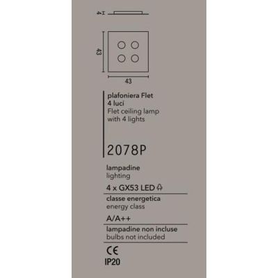 2078P FLET PLAFONIERA QUADRATA 4 LUCI SOSTITUIBILI ALLUMINIO BIANCO MODERNA AFFRALUX - Cristalensi Shop Online