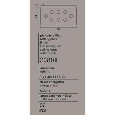 2080X FLET PLAFONIERA RETTANGOLARE GRANDE 8 LUCI SOSTITUIBILI ALLUMINIO BIANCO AFFRALUX - Cristalensi Shop Online