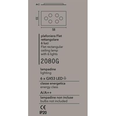2080G FLET PLAFONIERA RETTANGOLARE MEDIA 6 LUCI SOSTITUIBILI ALLUMINIO BIANCO AFFRALUX - Cristalensi Shop Online