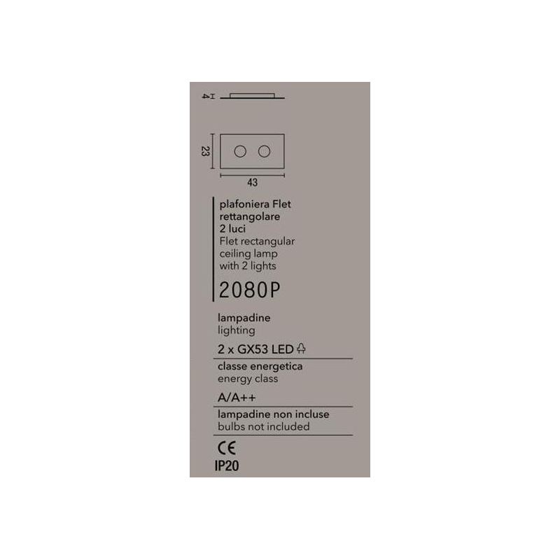 2080P FLET PLAFONIERA RETTANGOLARE PICCOLA 2 LUCI SOSTITUIBILI ALLUMINIO BIANCO AFFRALUX - Cristalensi Shop Online