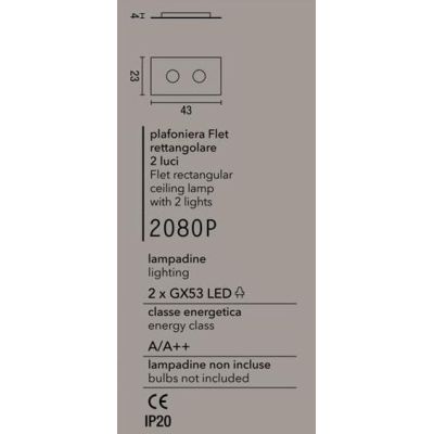 2080P FLET PLAFONIERA RETTANGOLARE PICCOLA 2 LUCI SOSTITUIBILI ALLUMINIO BIANCO AFFRALUX - Cristalensi Shop Online