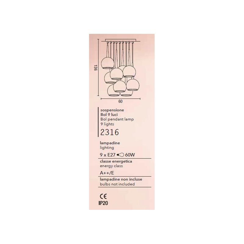 BOL AFFRALUX LAMPADARIO A SFERE CROMATO 9 LUCI MODERNO LAMPADINE SOSTITUIBILI AFFRALUX - Cristalensi Shop Online