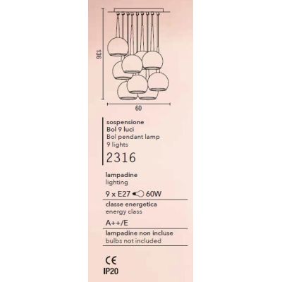 BOL AFFRALUX LAMPADARIO A SFERE CROMATO 9 LUCI MODERNO LAMPADINE SOSTITUIBILI AFFRALUX - Cristalensi Shop Online