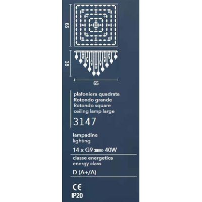 ROTONDO AFFRALUX PLAFONIERA QUADRATA LATO 65 CM CROMO CON CRISTALLI AFFRALUX - Cristalensi Shop Online