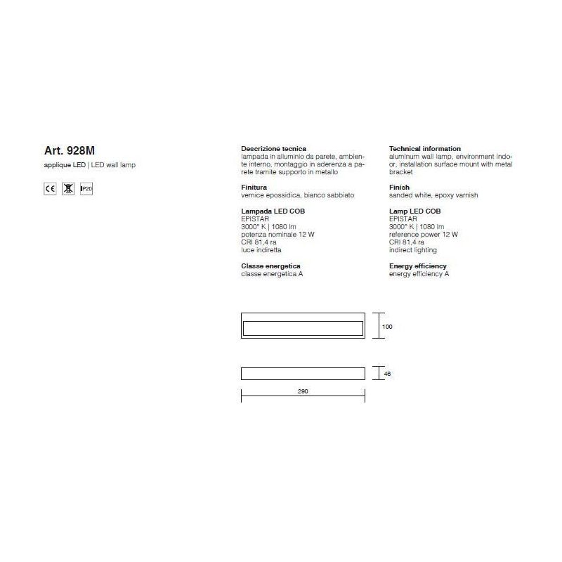 APPLIQUE ISYLUCE RETTANGOLARE MEDIO LED 12W 3000K o 4000K ALLUMINIO ISYLUCE - Cristalensi Shop Online