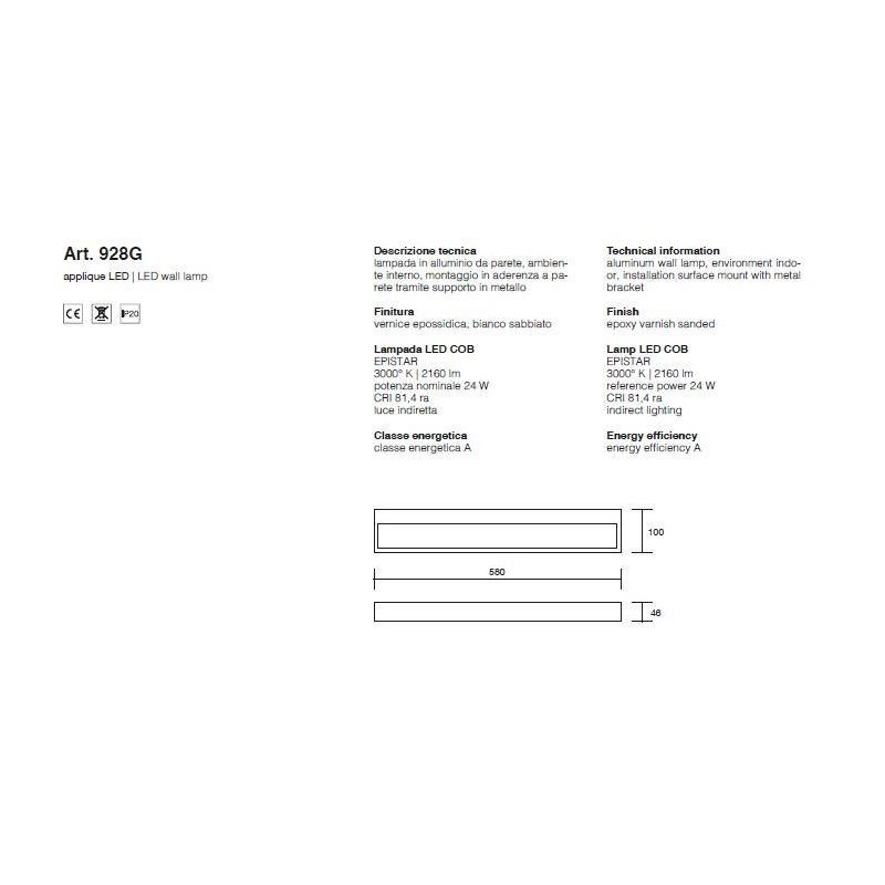 APPLIQUE ISYLUCE RETTANGOLARE GRANDE LED 24W 3000K O 4000K ALLUMINIO ISYLUCE - Cristalensi Shop Online