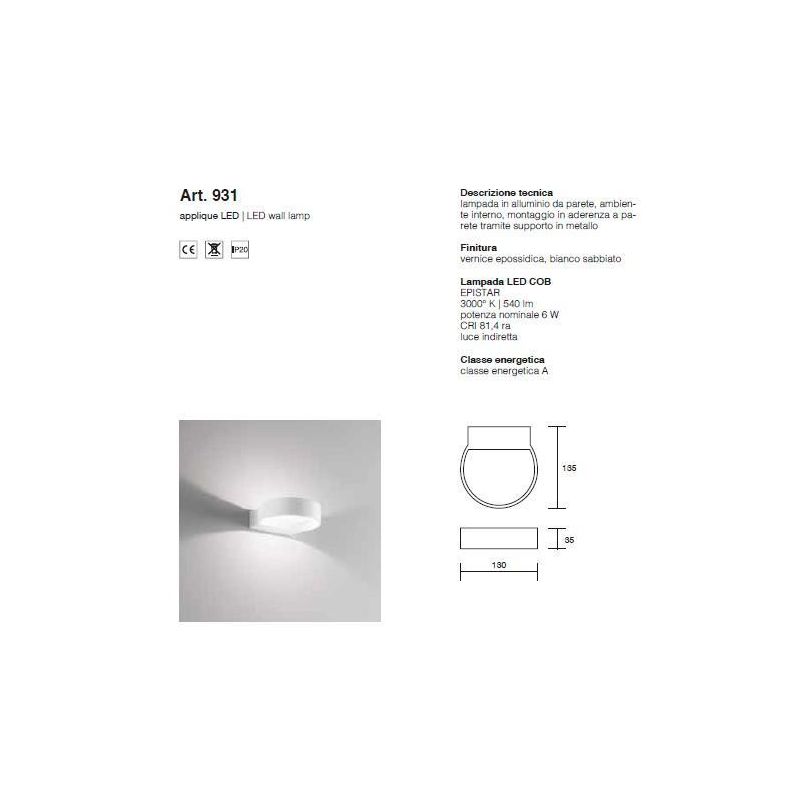 APPLIQUE ISYLUCE ALLUMINIO BIANCO LED 6W 3000K MODERNO LUCE SOPRA SOTTO ISYLUCE - Cristalensi Shop Online