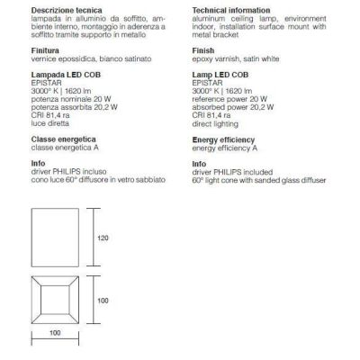 PLAFONIERA CUBO LED INTEGRATO 20W 3000K ALLUMINIO BIANCO VETRO SABBIATO DI ISYLUCE ISYLUCE - Cristalensi Shop Online