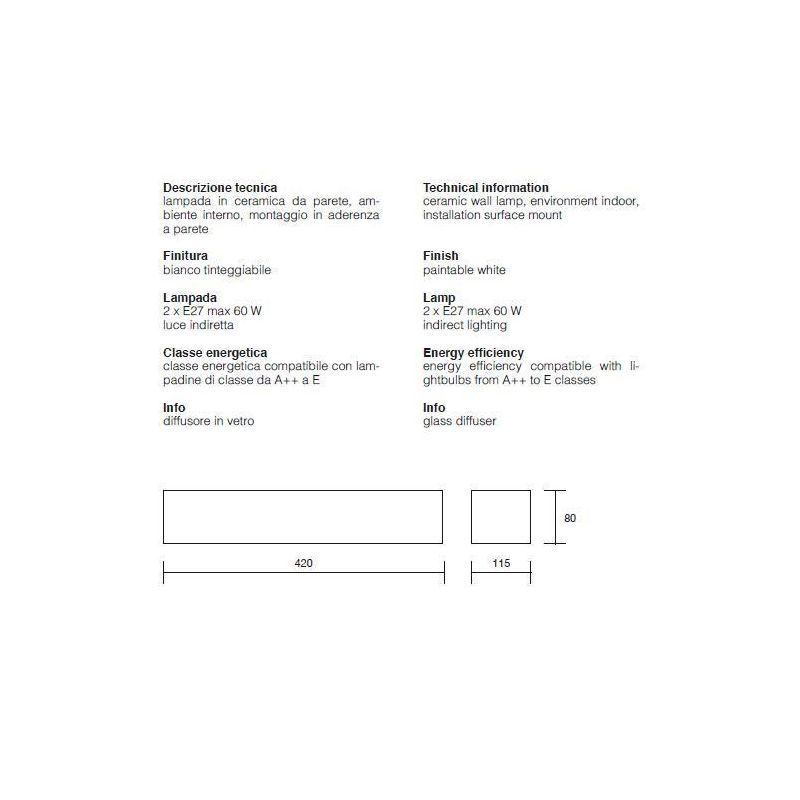APPLIQUE ISYLUCE EFFETTO GESSO 2XE27 VERNICIABILE RETTANGOLARE MODERNO ISYLUCE - Cristalensi Shop Online