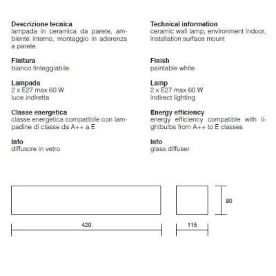 APPLIQUE ISYLUCE EFFETTO GESSO 2XE27 VERNICIABILE RETTANGOLARE MODERNO ISYLUCE - Cristalensi Shop Online