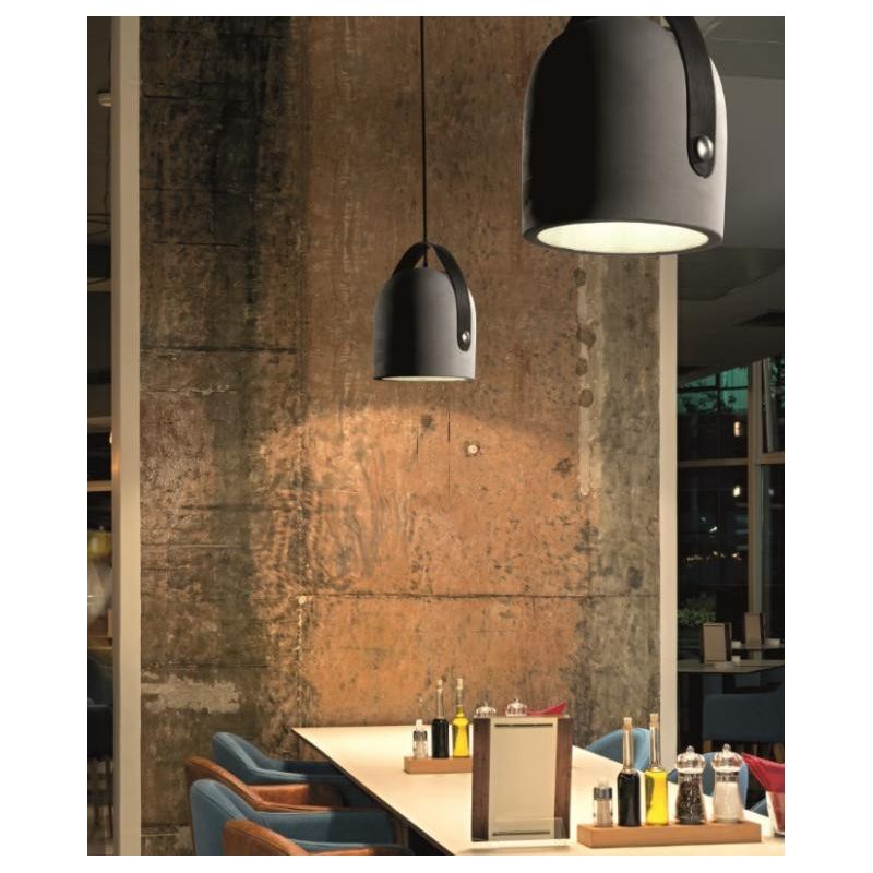 URBAN SOSPENSIONE IN CEMENTO E PELLE NERA CON LAMPADINA LED INCLUSA Pan International - Cristalensi Shop Online