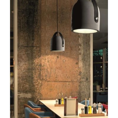 URBAN SOSPENSIONE IN CEMENTO E PELLE NERA CON LAMPADINA LED INCLUSA Pan International - Cristalensi Shop Online