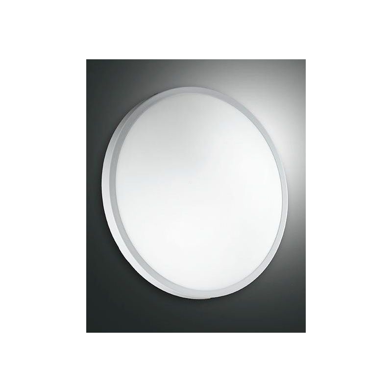 PLAZA PLAFONIERA DI DIAMETRO 40 CM IN METALLO BIANCO,CROMO O NICHEL DIFFUSORE IN VETRO Fabas Luce - Cristalensi Shop Online