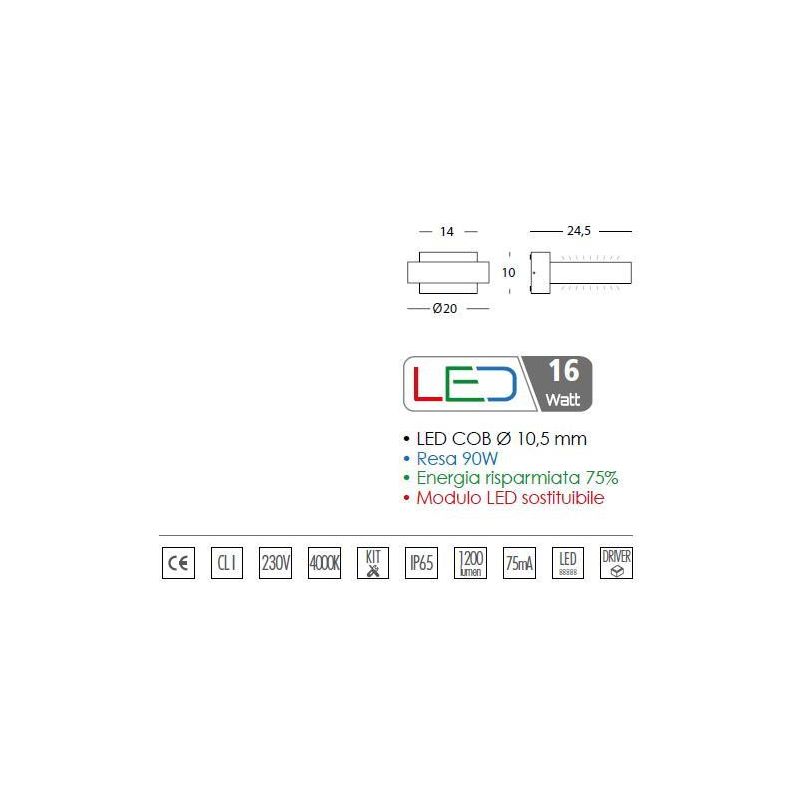 PLAZA APPLIQUE IN ALLUMINIO A LED 16W 3000K O 4000K SOSTITUIBILE IP65 LUCE SOPRA SOTTO Sovil - Cristalensi Shop Online