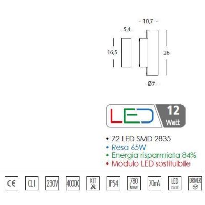 POLAR APPLIQUE ESTERNO IP54 LED 12W 4000 SOSTITUIBILE BIANCO Sovil - Cristalensi Shop Online