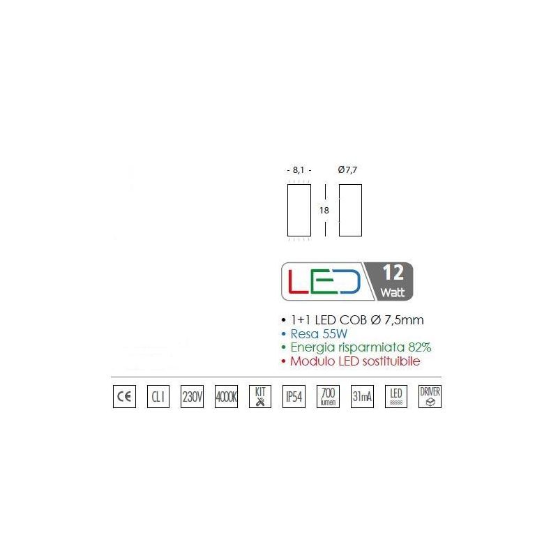 SIRIO APPLIQUE ESTERNO IP54 A LED 12W INTEGRATO SOSTITUIBILE LUCE 3000K-4000K 3 COLORI Sovil - Cristalensi Shop Online