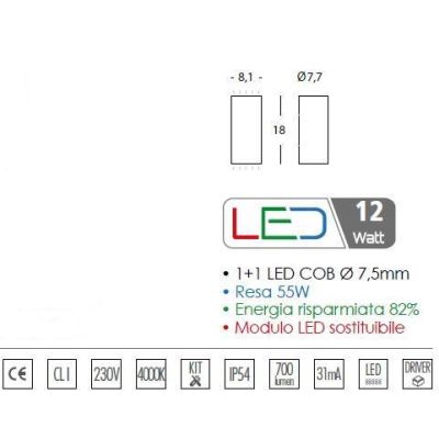 SIRIO APPLIQUE ESTERNO IP54 A LED 12W INTEGRATO SOSTITUIBILE LUCE 3000K-4000K 3 COLORI Sovil - Cristalensi Shop Online