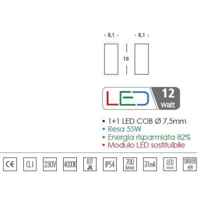 TOWER APPLIQUE LED INTEGRATO SOSTITUIBILE 12W 3000k-4000K IP54 ALLUMINIO BIANCO E ANTRACITE Sovil - Cristalensi Shop Online