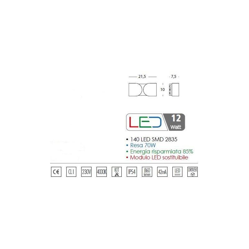 GAIA APPLIQUE LED 12W SOSTITUIBILE IP54 DISPONIBILE IN FINITURA ALLUMINIO E MARRONE Sovil - Cristalensi Shop Online