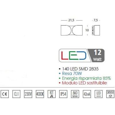 GAIA APPLIQUE LED 12W SOSTITUIBILE IP54 DISPONIBILE IN FINITURA ALLUMINIO E MARRONE Sovil - Cristalensi Shop Online