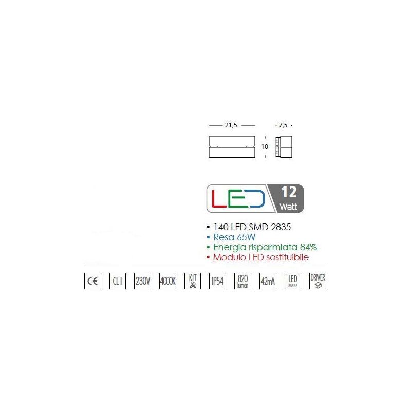 GAIA 2 APPLIQUE LED 12W SOSTITUIBILE IP54 DISPONIBILE FINITURA ALLUMINIO Sovil - Cristalensi Shop Online