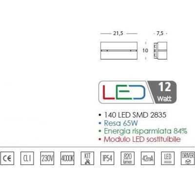 GAIA 2 APPLIQUE LED 12W SOSTITUIBILE IP54 DISPONIBILE FINITURA ALLUMINIO Sovil - Cristalensi Shop Online