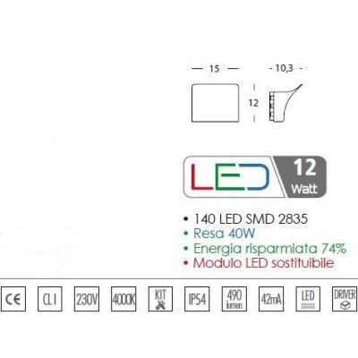 GAIA 3 APPLIQUE LED 12W SOSTITUIBILE IP54 DISPONIBILE IN FINITURA BIANCA Sovil - Cristalensi Shop Online