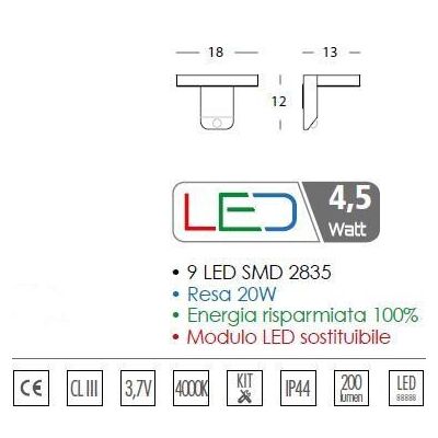 SOLARE APPLIQUE A LED CON SENSORE MOVIMENTO PANNELLO SOLARE E BATTERIA Sovil - Cristalensi Shop Online