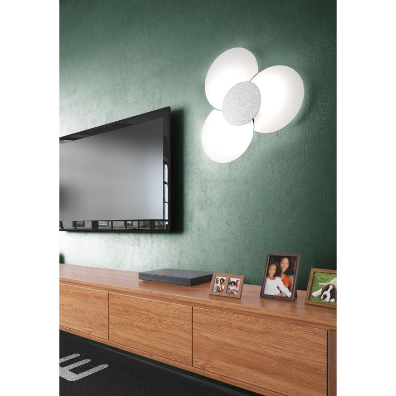 CLOVER APPLIQUE PLAFONIERA IN VETRO CON PIASTRA DECORATA FOGLIA ARGENTO, ORO O RAME Top Light Illuminazione - Cristalensi Shop O