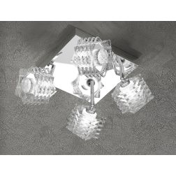 RUBIK PLAFONIERA QUADRATA 4 LUCI METALLO CROMATO CON DIFFUSORI IN CRISTALLO E LAMPADINE 4xG9 Top Light Illuminazione - Cristalen