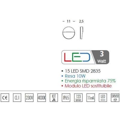 GEO ROUND PICCOLO SEGNAPASSO A LED 3W IP65 SENZA SCASSO TRE COLORI SOVIL Sovil - Cristalensi Shop Online