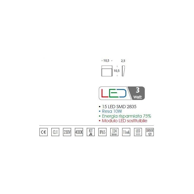 GEO SQUARE PICCOLO SEGNAPASSO A LED 3W IP65 SENZA SCASSO TRE COLORI SOVIL Sovil - Cristalensi Shop Online