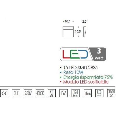 GEO SQUARE PICCOLO SEGNAPASSO A LED 3W IP65 SENZA SCASSO TRE COLORI SOVIL Sovil - Cristalensi Shop Online