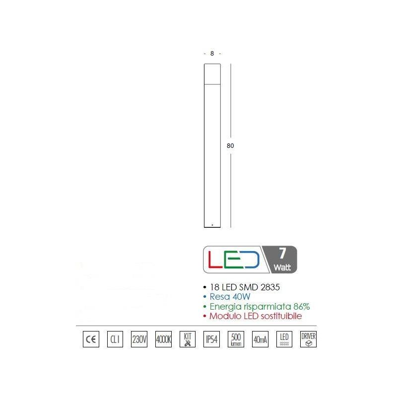 KUBE LED 7W INTEGRATO PALO IN ALLUMINIO H80 CM IP54 IN DUE COLORI BIANCO E ALLUMINIO Sovil - Cristalensi Shop Online