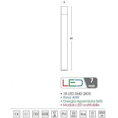 KUBE LED 7W INTEGRATO PALO IN ALLUMINIO H80 CM IP54 IN DUE COLORI BIANCO E ALLUMINIO Sovil - Cristalensi Shop Online