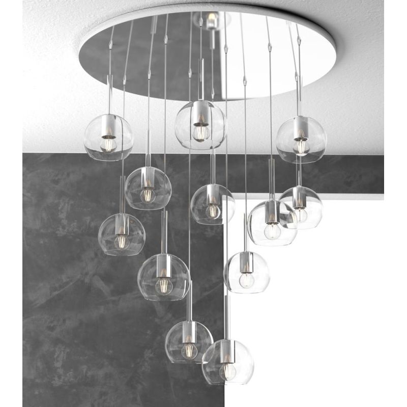 FUTURE SOSPENSIONE MODERNA D80 FINITURA CROMO CON 12 DIFFUSORI A SFERA IN VETRO COLORATO Top Light Illuminazione - Cristalensi S