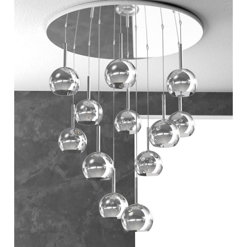 FUTURE SOSPENSIONE MODERNA D80 FINITURA CROMO CON 12 DIFFUSORI A SFERA IN VETRO COLORATO Top Light Illuminazione - Cristalensi S