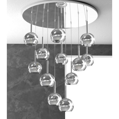 FUTURE SOSPENSIONE MODERNA D80 FINITURA CROMO CON 12 DIFFUSORI A SFERA IN VETRO COLORATO Top Light Illuminazione - Cristalensi S