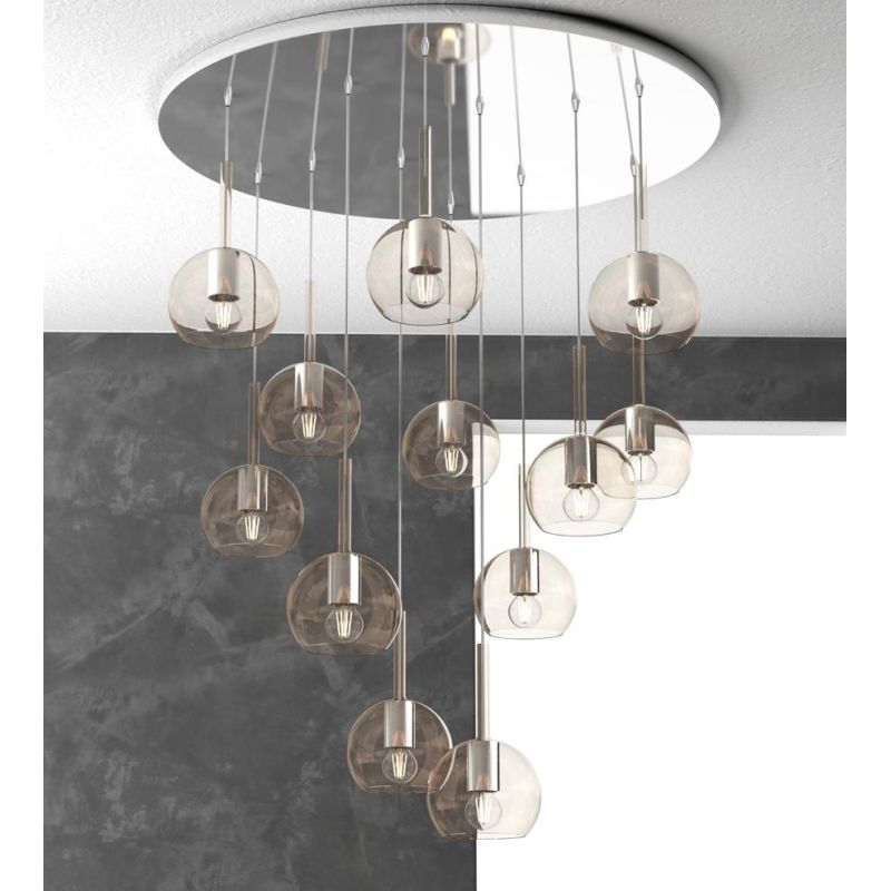 FUTURE SOSPENSIONE MODERNA D80 FINITURA CROMO CON 12 DIFFUSORI A SFERA IN VETRO COLORATO Top Light Illuminazione - Cristalensi S