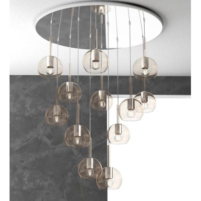 FUTURE SOSPENSIONE MODERNA D80 FINITURA CROMO CON 12 DIFFUSORI A SFERA IN VETRO COLORATO Top Light Illuminazione - Cristalensi S